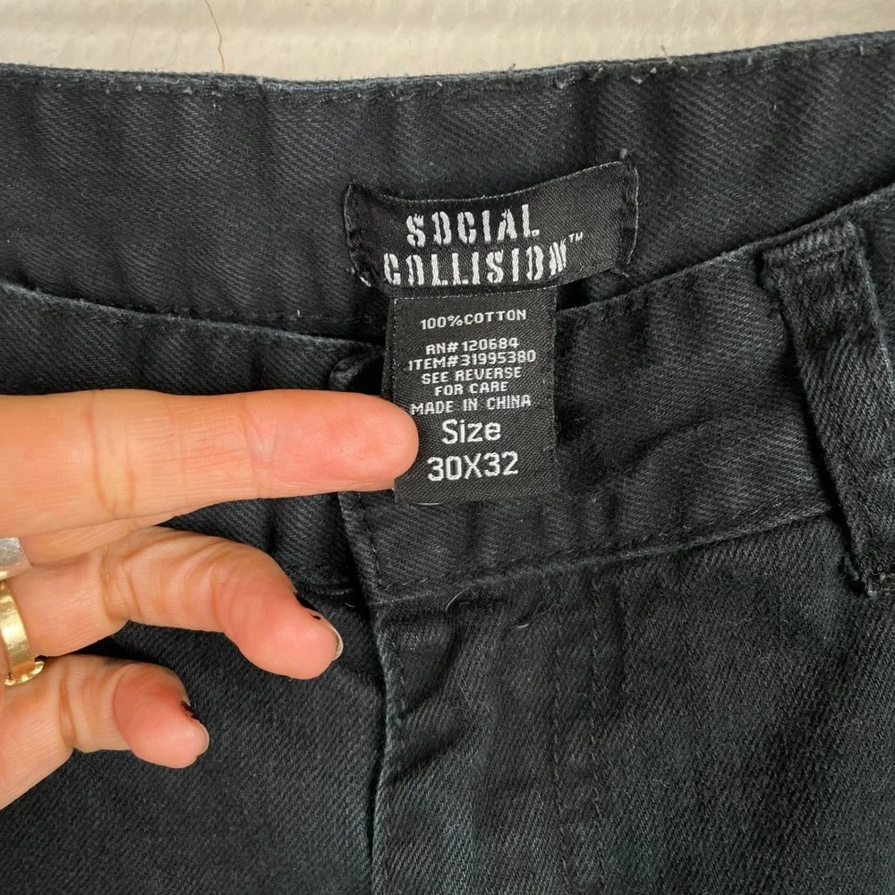 Hot Topic Social Collision Mens Pants Sz 30x32 Black Denim Emo Alt Punk Goth